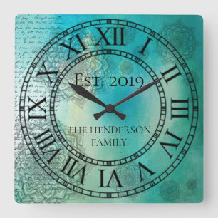 Horloge Carrée Elegant Custom Teal Blue Mandela