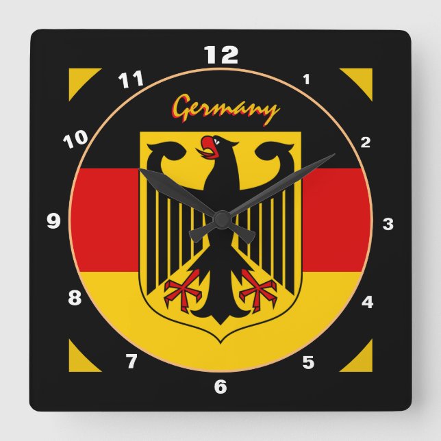 Horloge Carrée Elégant drapeau allemand, aigle & Allemagne / desi (Recto)