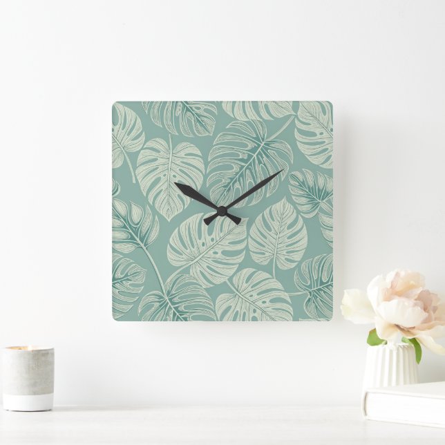Horloge Carrée Elegant Exotic Painted Monsteras (Maison)