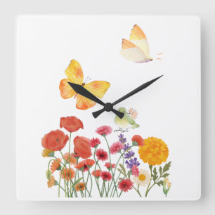Horloge Carrée Elegant Floral & Butterfly Wall Clock – Beautiful