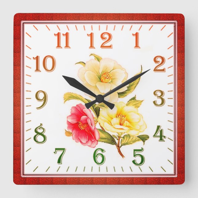 Horloge Carrée Elegant Floral Square Acrylic Wall Clock (Recto)