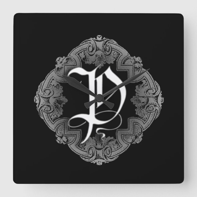 Horloge Carrée Élégant Goth Initial P (Recto)