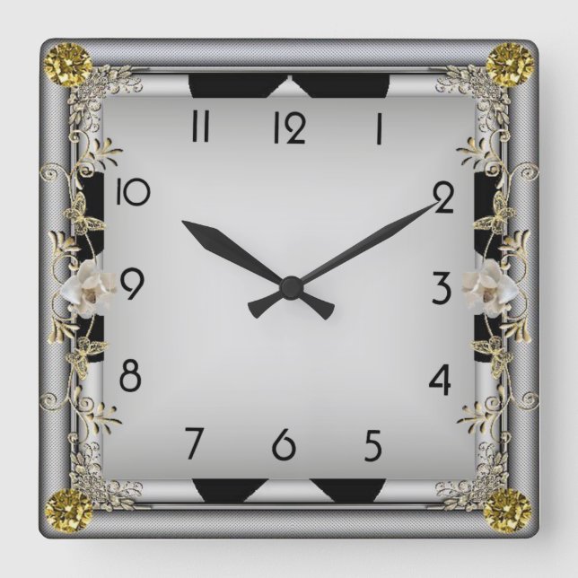 Horloge Carrée Élégant gris Art Déco (Recto)