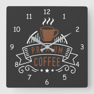 Horloge Carrée Élégant logo de conception de café Premium