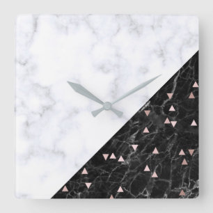 Horloge Carrée élégant marbre blanc rose or géométrique