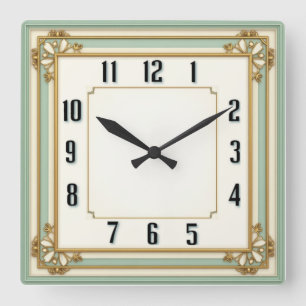 Horloge Carrée Élégant Menthe Art Déco