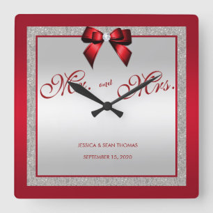 Horloge Carrée Elégant Mercredi de la Parties scintillant Ruby R