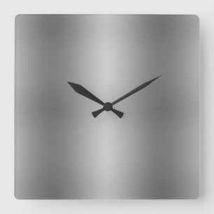 Horloge Carrée Élégant Métallique Solide Gris Argent