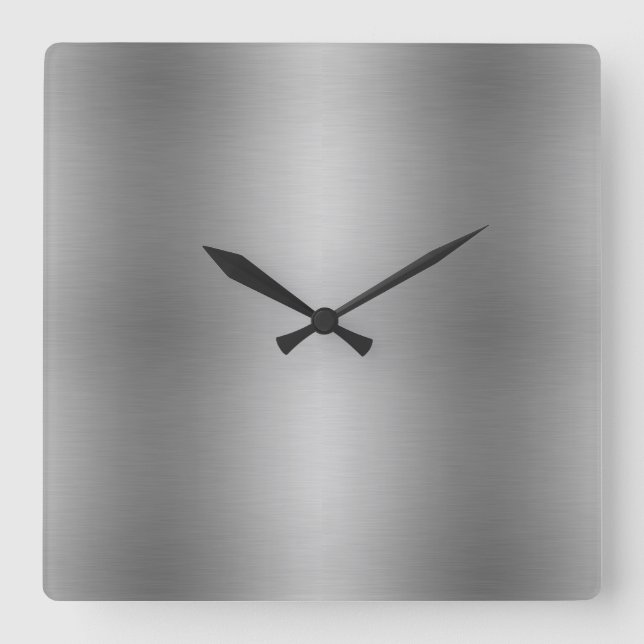 Horloge Carrée Élégant Métallique Solide Gris Argent (Recto)