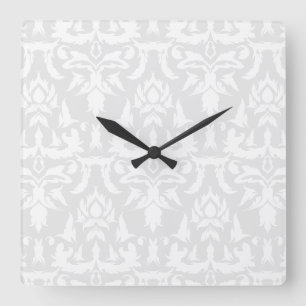 Horloge Carrée Élégant motif Damas gris blanc féminin
