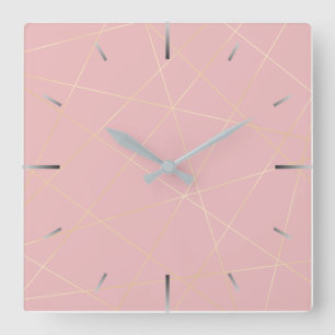 Horloge Carrée Élégant motif géométrique moderne rose vif
