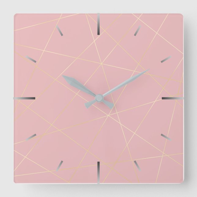 Horloge Carrée Élégant motif géométrique moderne rose vif (Recto)