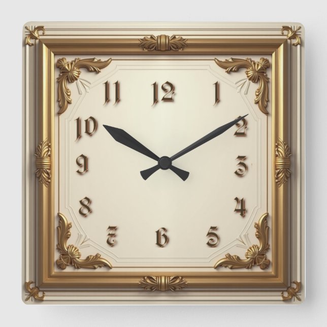 Horloge Carrée Élégant Or (Recto)
