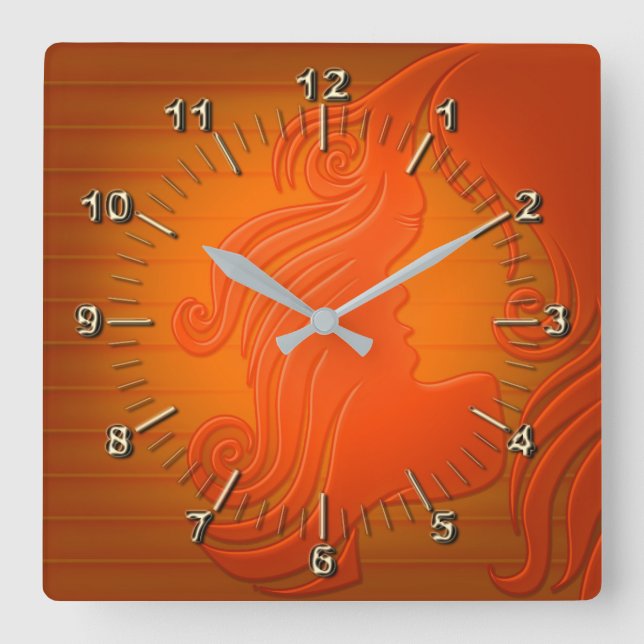 Horloge Carrée Élégant orange (Recto)