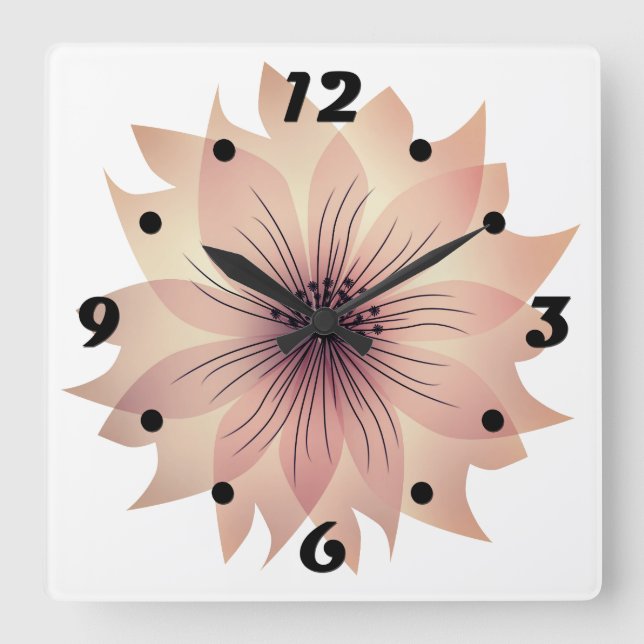 Horloge Carrée Elegant pink flower square wall clock (Recto)