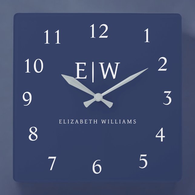 Horloge Carrée Élégant professionnel simple Monogramme minimalist (Créateur téléchargé)
