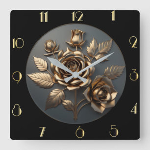 Horloge Carrée Élégant rose doré