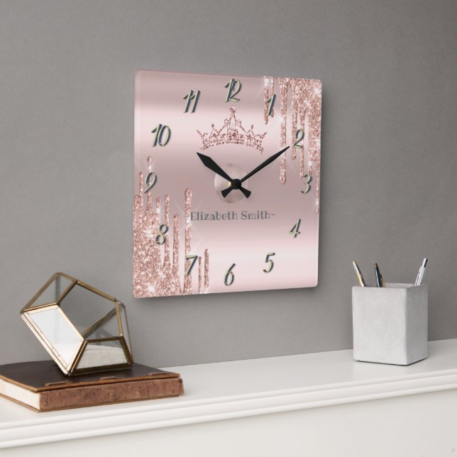 Horloge Carrée Élégant rose doré brillant (Bureau)