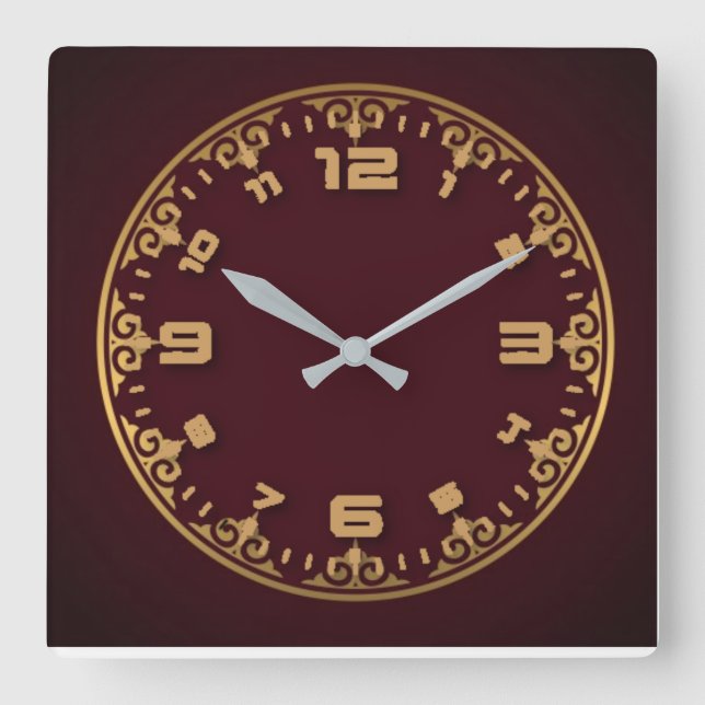 Horloge Carrée Élégant rouge (Recto)