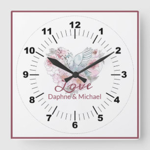 Horloge Carrée Elegant Rustic Pink Moderne Chic Heart Script