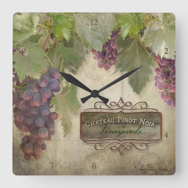 Horloge Carrée Elegant Rustic Vineyard Winery Fall Autumn Wine (Recto)