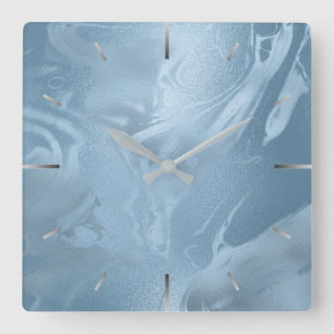 Horloge Carrée Elégant style moderne et design marbre bleu bébé