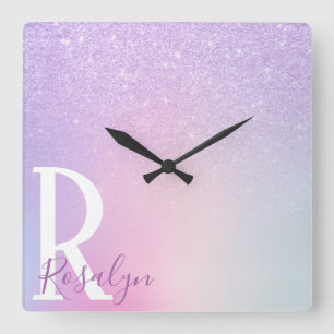 Horloge Carrée Elegant stylish girly ombre purple glitter