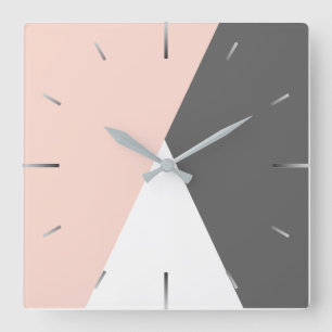 Horloge Carrée Élégant triangle géométrique rose et gris