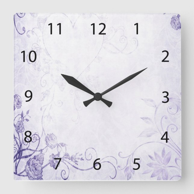Horloge Carrée Élégant violet Vintage (Recto)