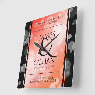 Horloge Carrée Elégante 35ème anniversaire de Mariage de corail