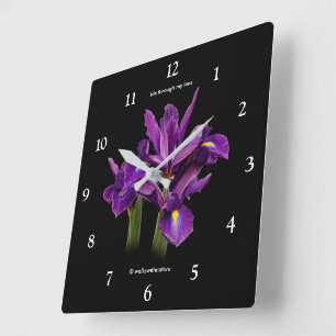 Horloge Carrée Élégante Fleur de détection violette Iris hollanda