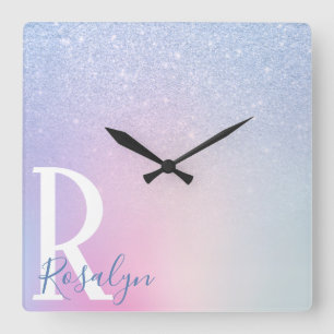 Horloge Carrée Elégante parties scintillant bleue sombre et moder