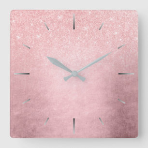 Horloge Carrée Elégante pente rose rose rose rose parties scinti