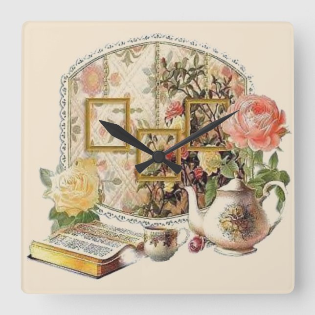 Horloge Carrée Élégante salle de thé victorienne Vintage et ancie (Recto)