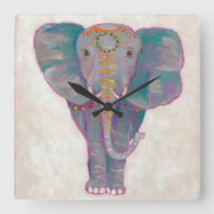 Horloge Carrée Éléphant asiatique de zen