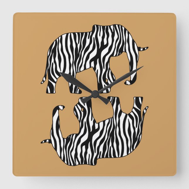 Horloge Carrée Elephant avec Zebra Stripes + vos idées (Recto)