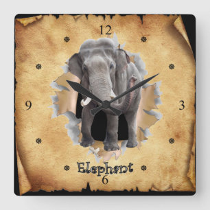 Horloge Carrée Elephant Passe À Travers Le Sac De Papier Horloge!