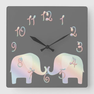 Horloge Carrée éléphant pastel