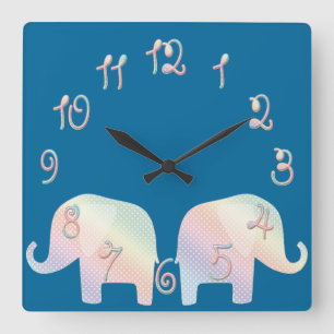 Horloge Carrée éléphant pastel