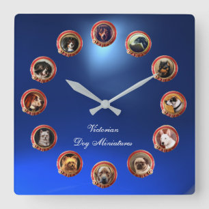 Horloge Carrée Émaux MINIATURES DE PORTEAITS DE CHIENS victoriens