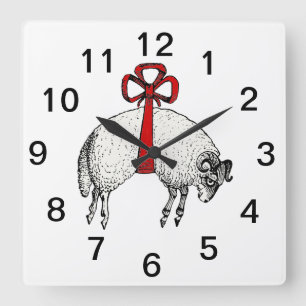 Horloge Carrée Emblème de crête de mouton bélier à laine rubanée