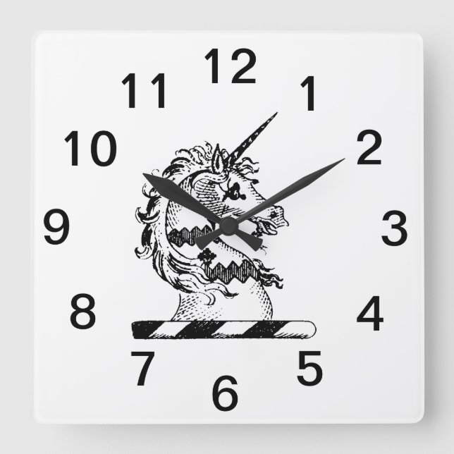 Horloge Carrée Emblème de tête de l'licorne héraldique (Recto)
