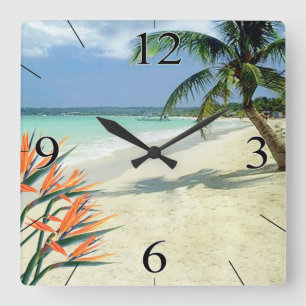 Horloge Carrée Emerald Waters Bird of Paradise Beach