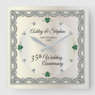 Horloge Carrée Emeralds   Diamonds 35th Wedding Anniversary