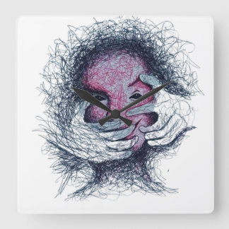 Horloge Carrée Émotions piégées - T-shirt d'art surréaliste Abstr