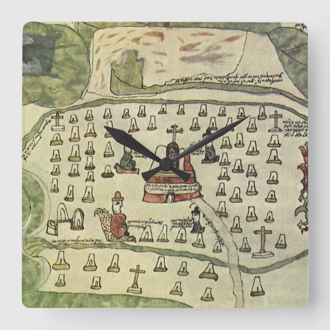 Horloge Carrée Empire aztèque de Montezuma, carte du monde antiqu (Recto)