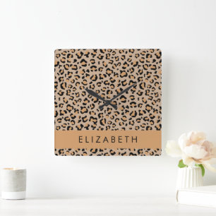 Horloge Carrée Empreinte de léopard, Spots, Leopard Brown, Votre 