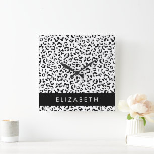 Horloge Carrée Empreinte de léopard, Spots, Noir Et Blanc, Votre 