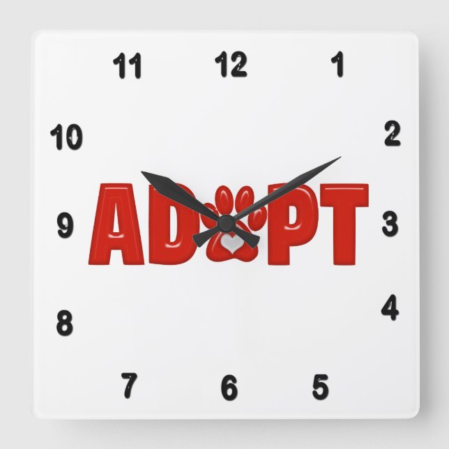 Horloge Carrée Empreinte de patte animal brillant Red ADOPT avec  (Recto)