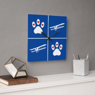 Horloge Carrée Empreinte de patte de chien et avion, Aviation mig